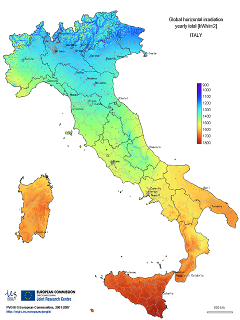 mappa irradiazione solare italia